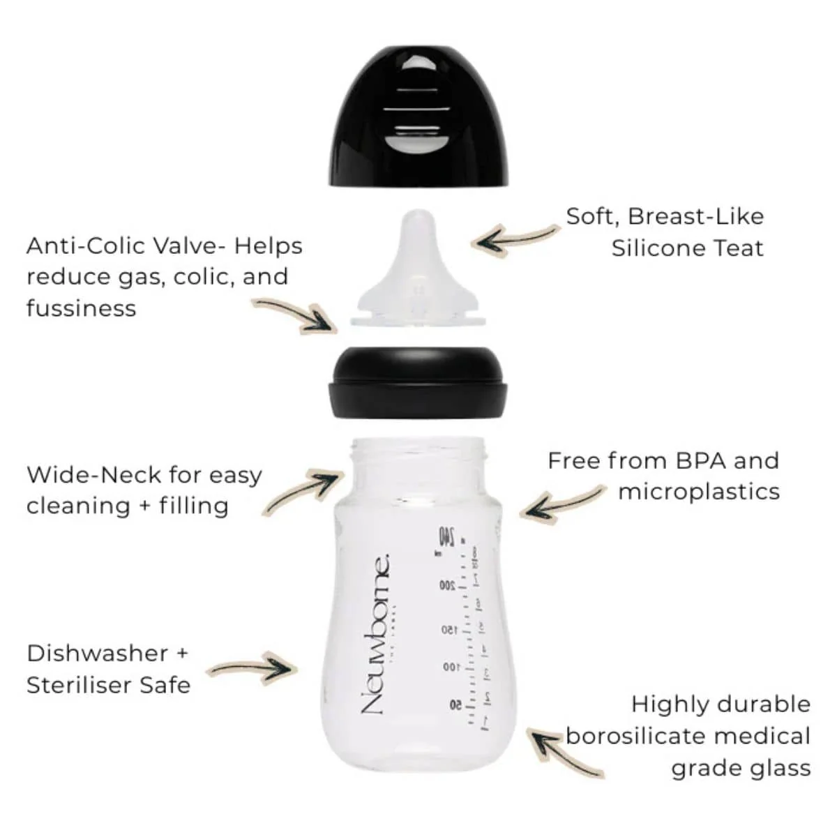 Neuwborne Glass Baby Bottle - Black - Image 3