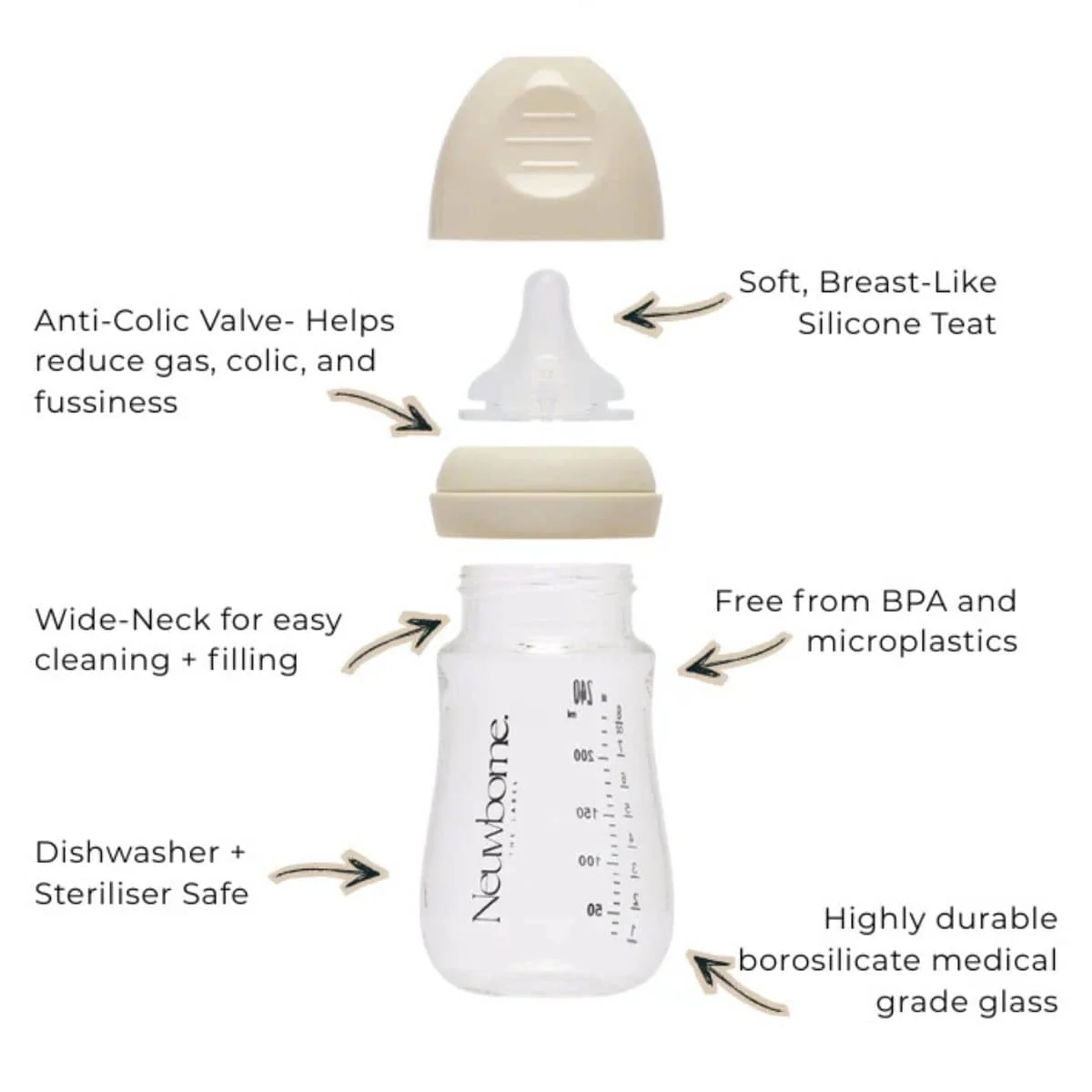 Neuwborne Glass Baby Bottle - Cream - Image 3