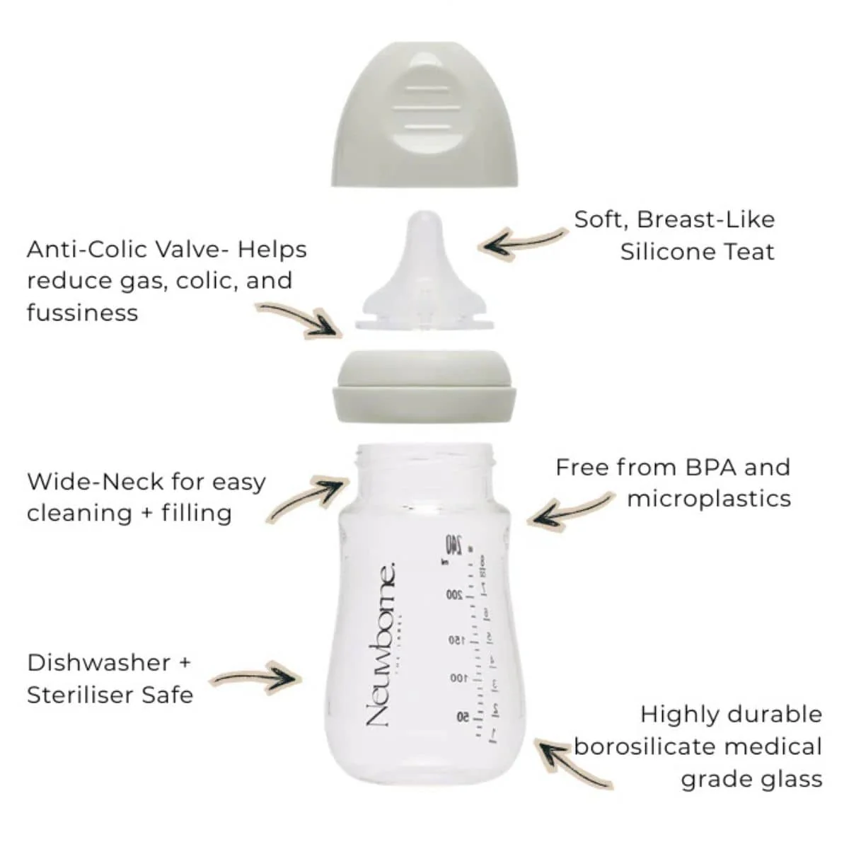 Neuwborne Glass Baby Bottle - Stone - Image 3