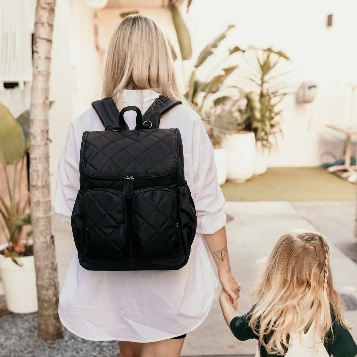 OiOi Signature Nappy Backpack - Black Diamond Quilt - Image 2