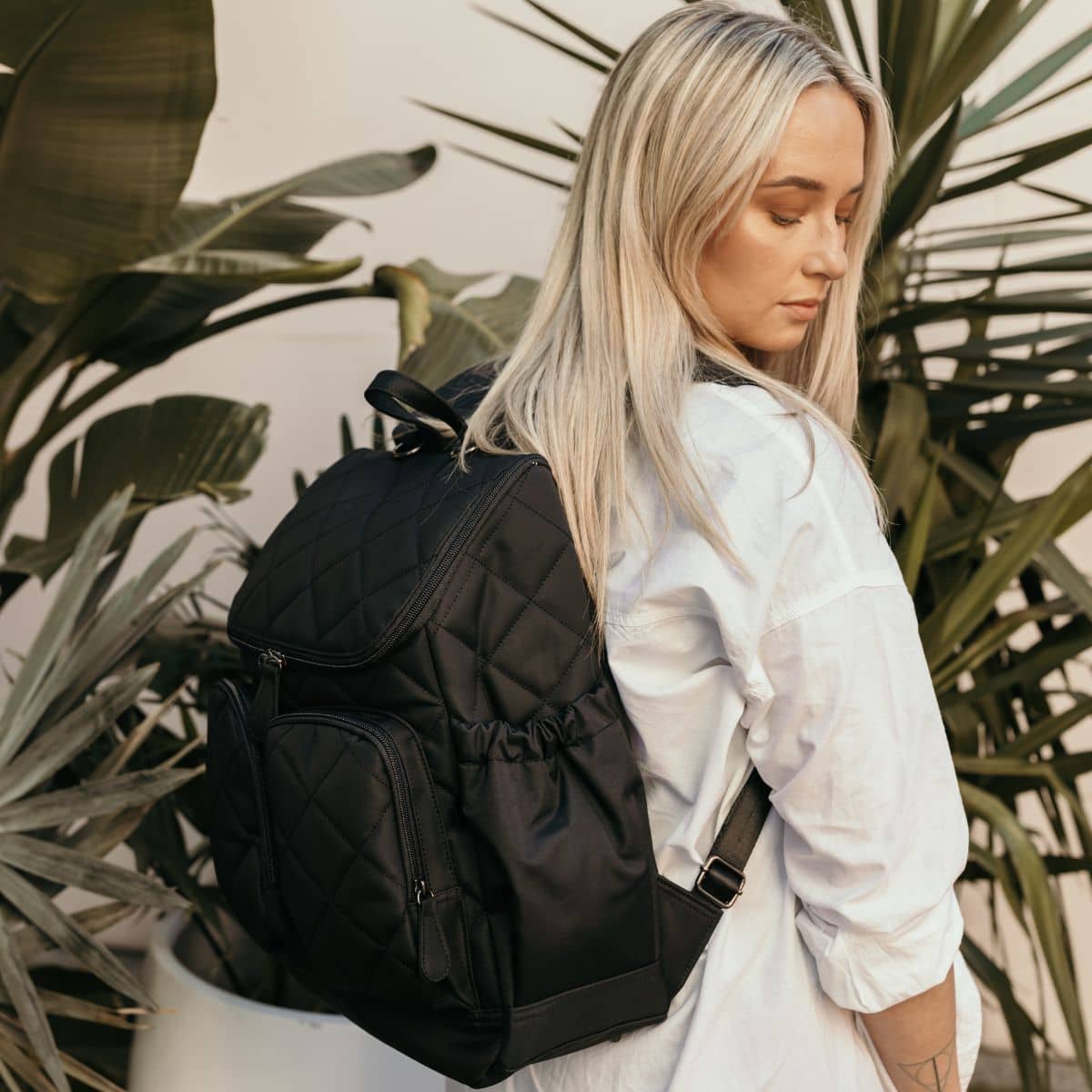OiOi Signature Nappy Backpack - Black Diamond Quilt - Image 4