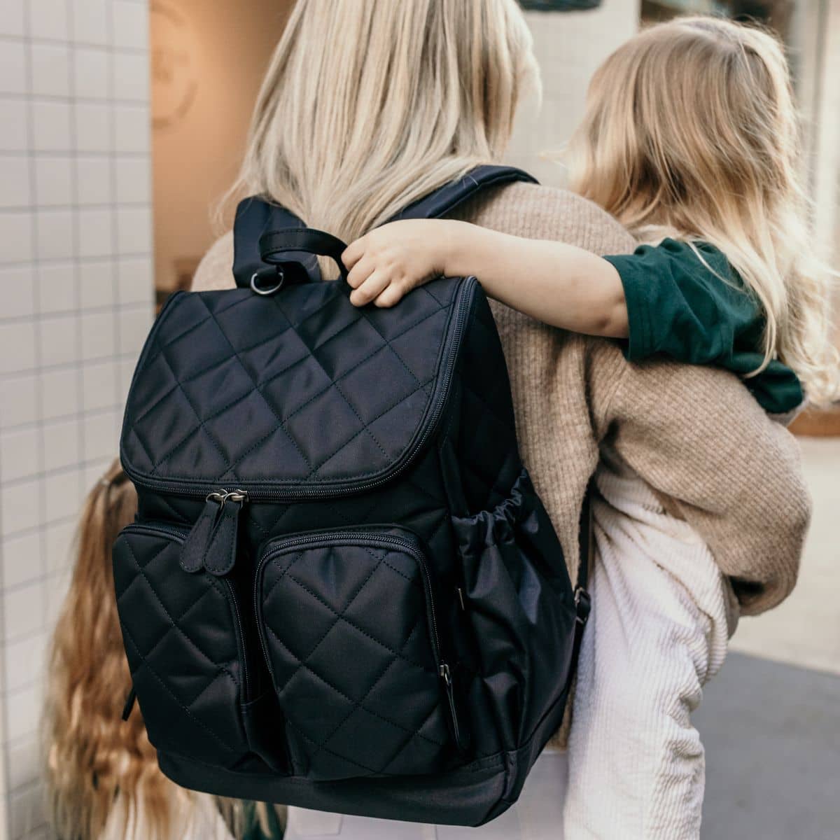 OiOi Signature Nappy Backpack - Black Diamond Quilt - Image 7