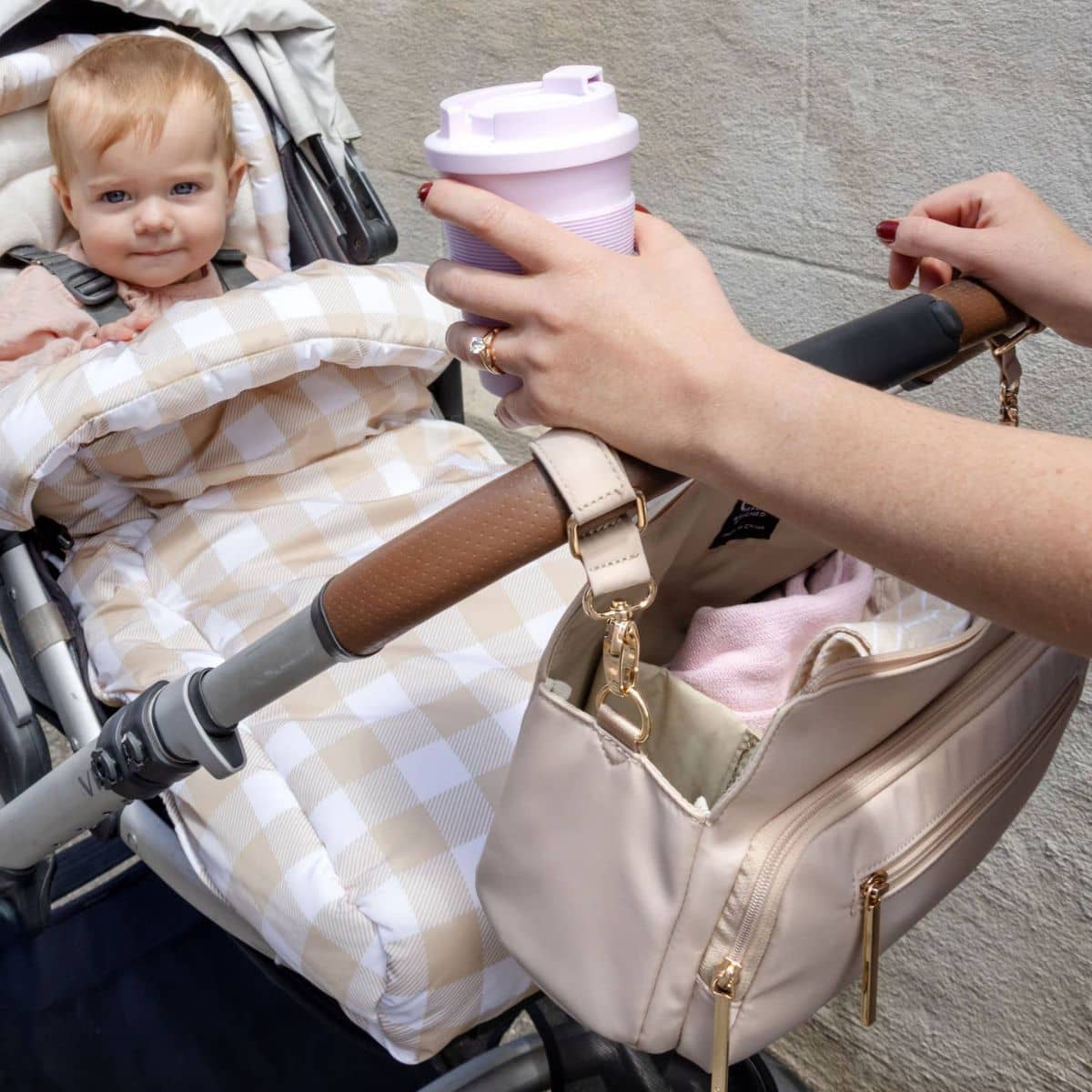 OiOi Multitasker Pram Caddy - Beige Nylon - Image 7