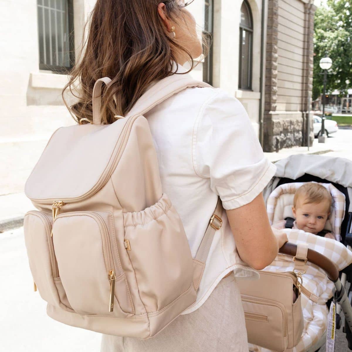 OiOi Signature Nappy Backpack - Beige Nylon - Image 2