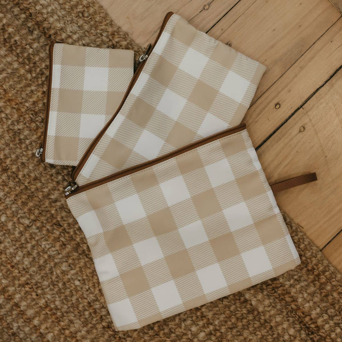 OiOi Packing Pouch Trio - Gingham Beige - Image 2