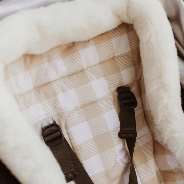 OiOi Reversible Cozy Fleece Pram Liner - Gingham Beige - Image 2