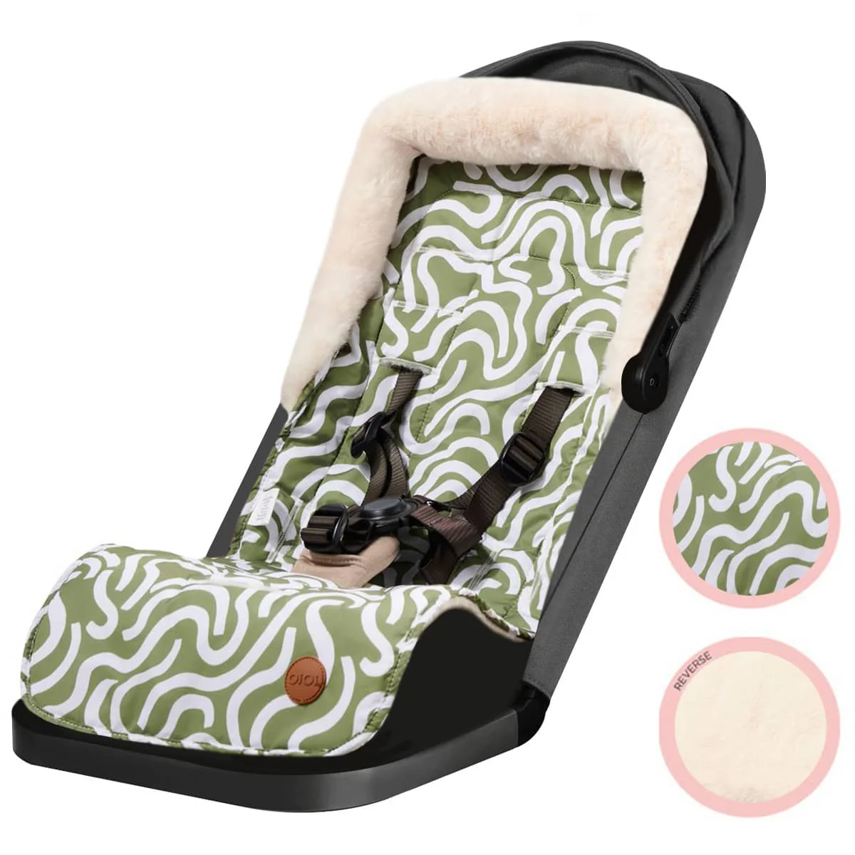 OiOi Reversible Cozy Fleece Pram Liner - Green Squiggle