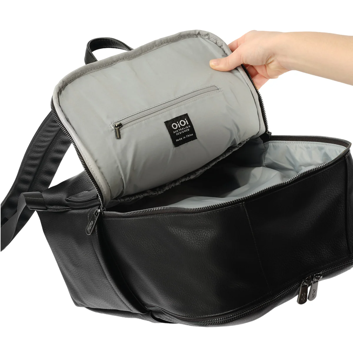 OiOi Multitasker Nappy Backpack - Black Vegan Leather - Image 9