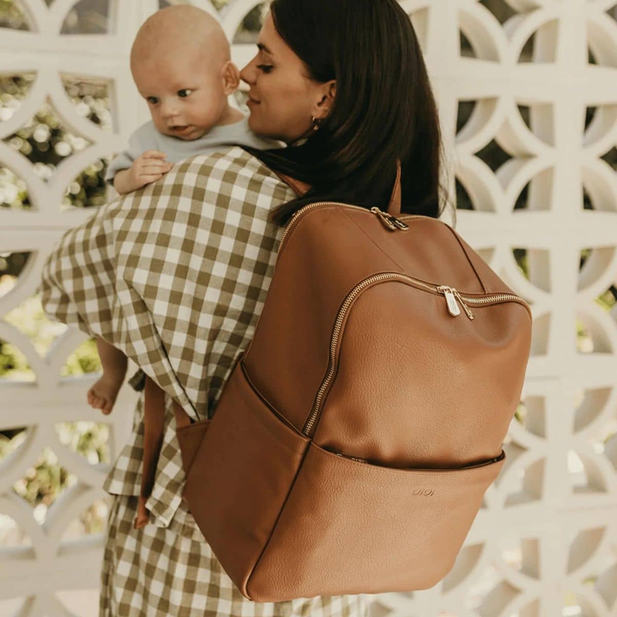 OiOi Multitasker Nappy Backpack - Chestnut Vegan Leather - Image 2