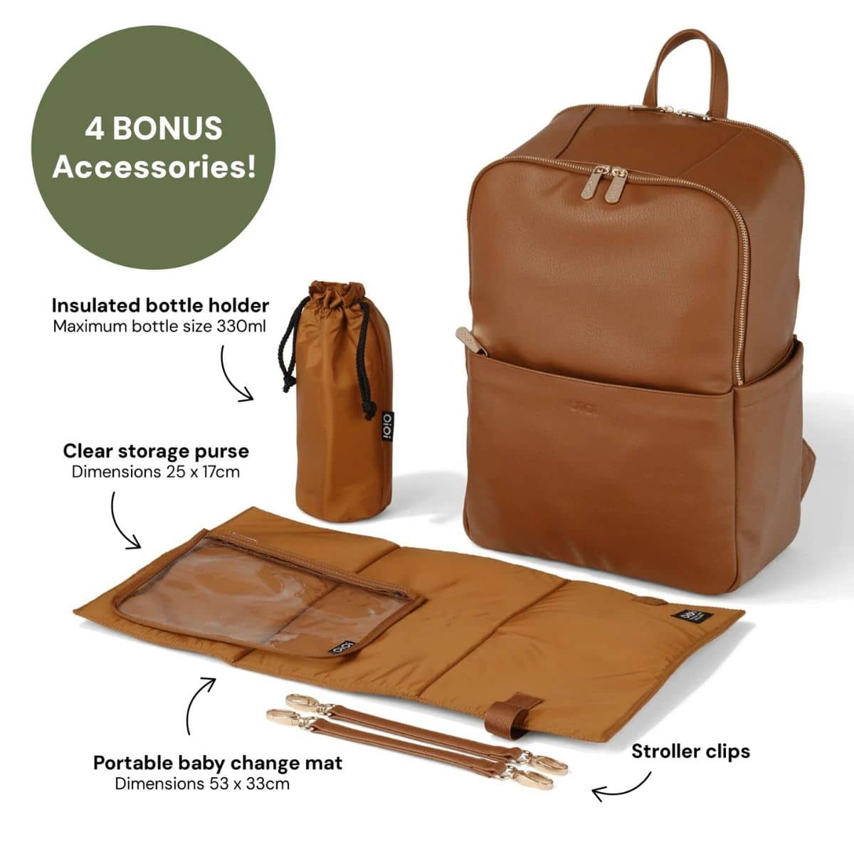 OiOi Multitasker Nappy Backpack - Chestnut Vegan Leather - Image 4