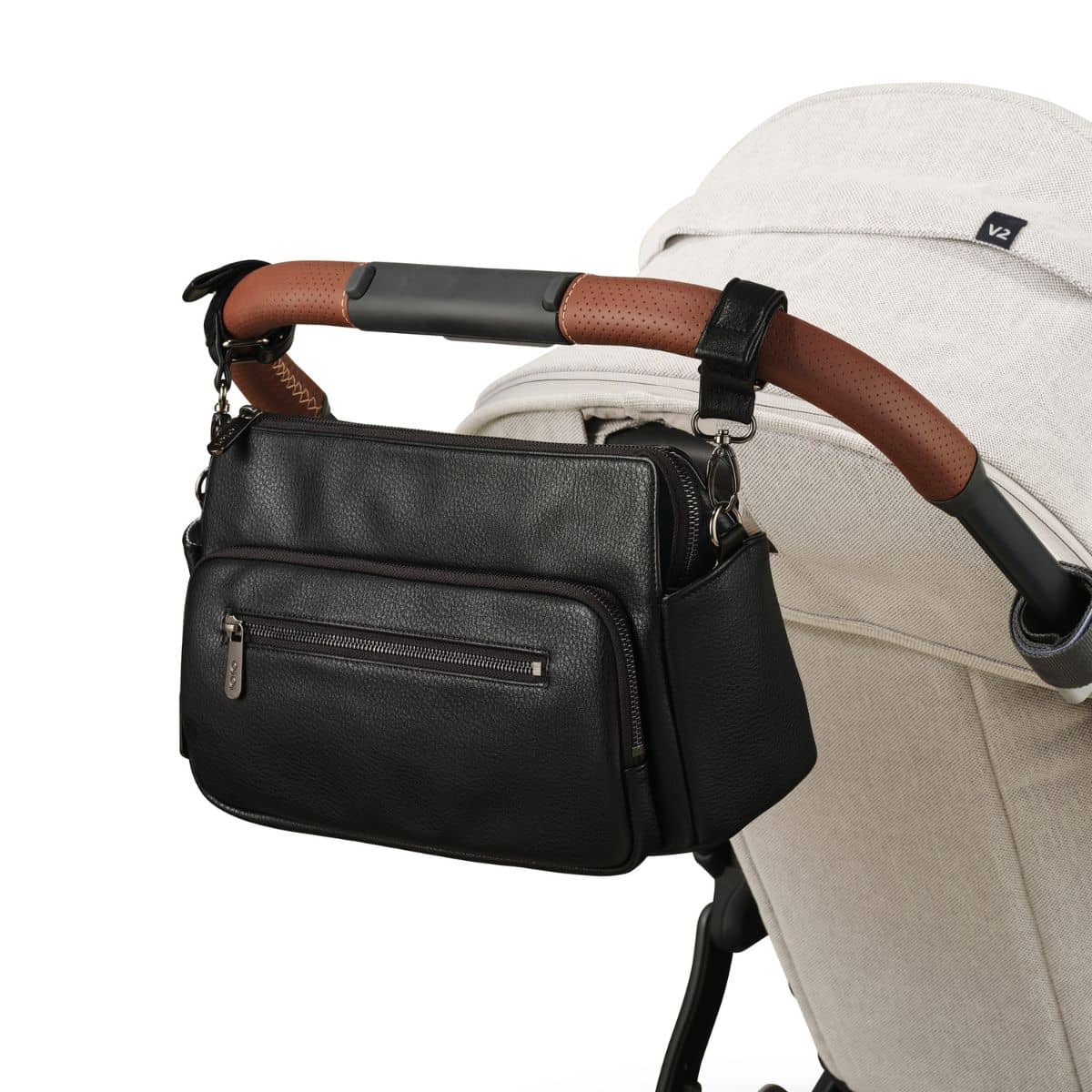 OiOi Multitasker Pram Caddy 2.0 - Black Vegan Leather - Image 3