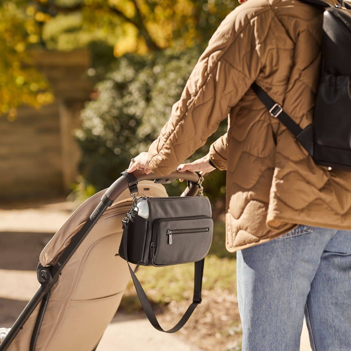 OiOi Multitasker Pram Caddy 2.0 - Black Vegan Leather - Image 4