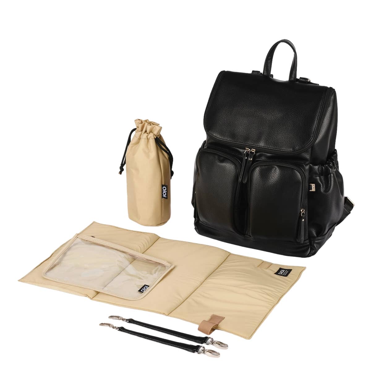 OiOi Signature Nappy Backpack - Black Vegan Leather - Image 3