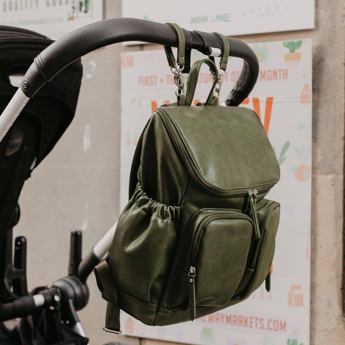 OiOi Signature Nappy Backpack - Olive Vegan Leather - Image 11
