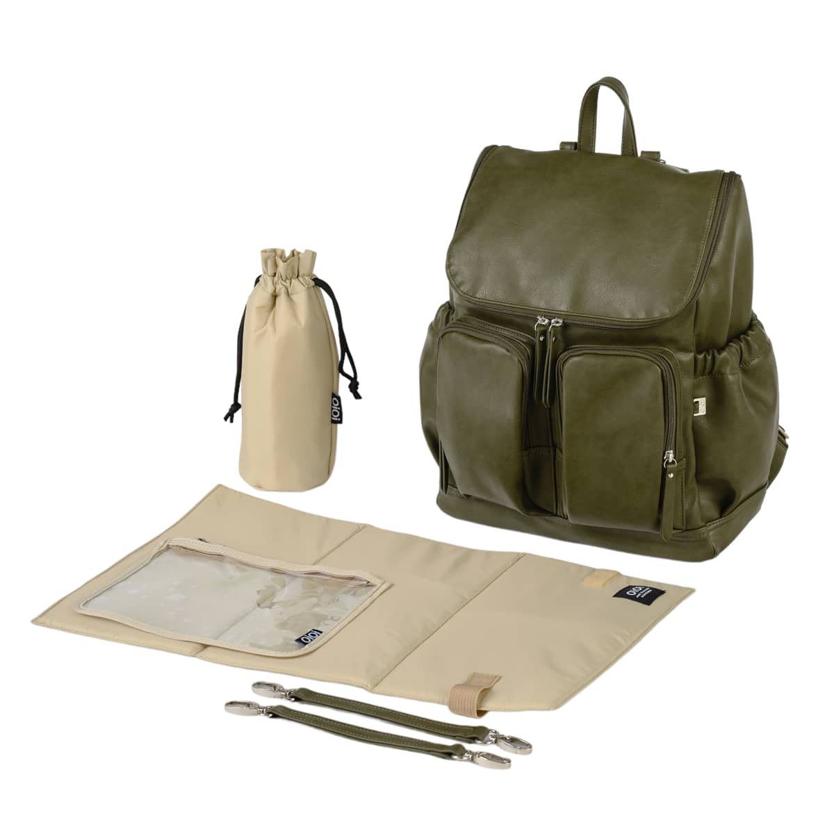 OiOi Signature Nappy Backpack - Olive Vegan Leather - Image 3