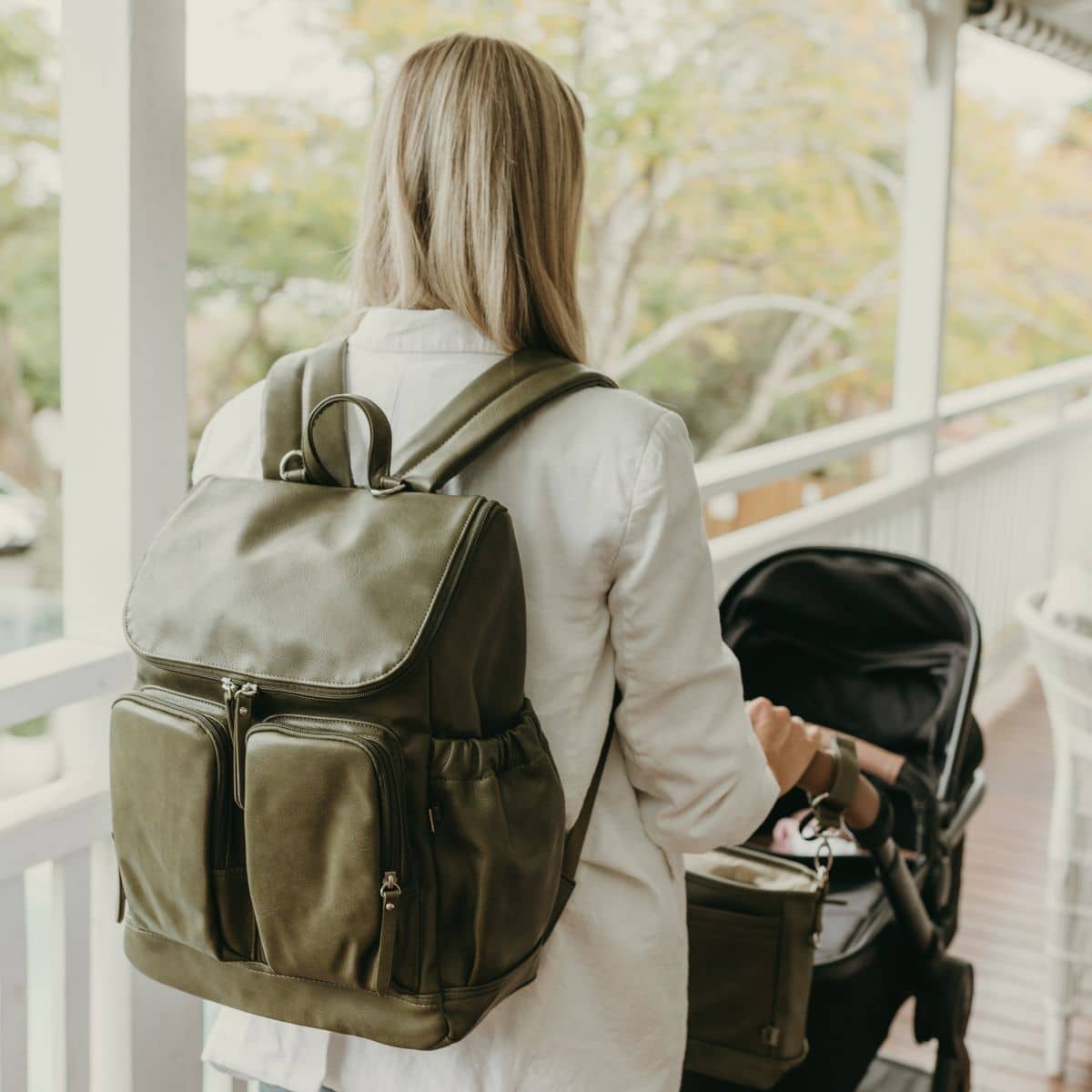 OiOi Signature Nappy Backpack - Olive Vegan Leather - Image 4