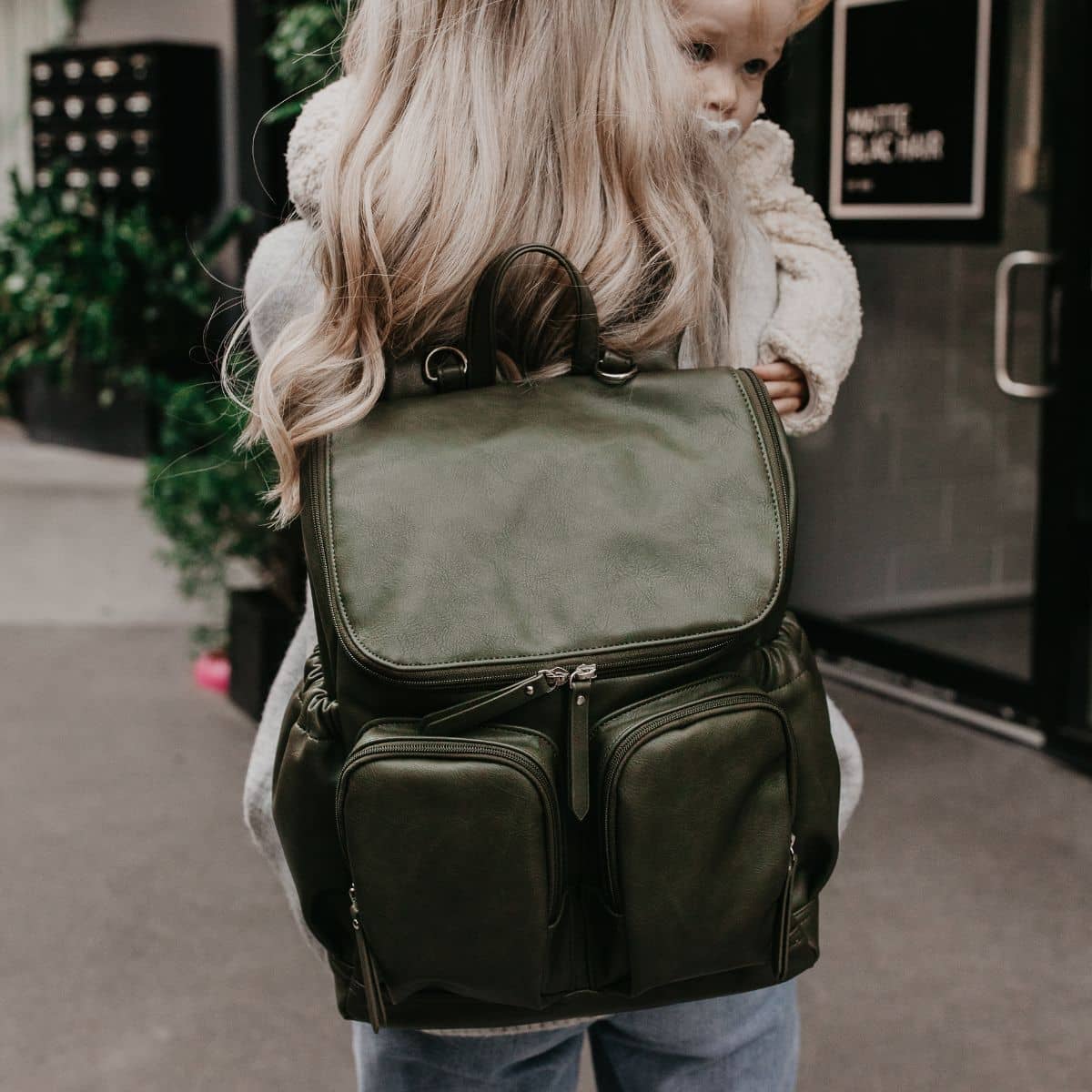 OiOi Signature Nappy Backpack - Olive Vegan Leather - Image 9