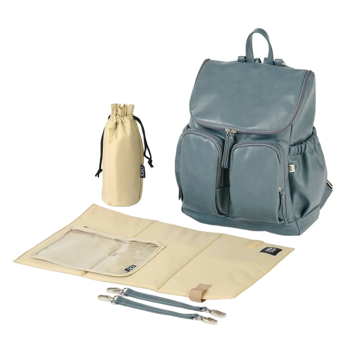 OiOi Signature Nappy Backpack - Stone Blue Vegan Leather - Image 3
