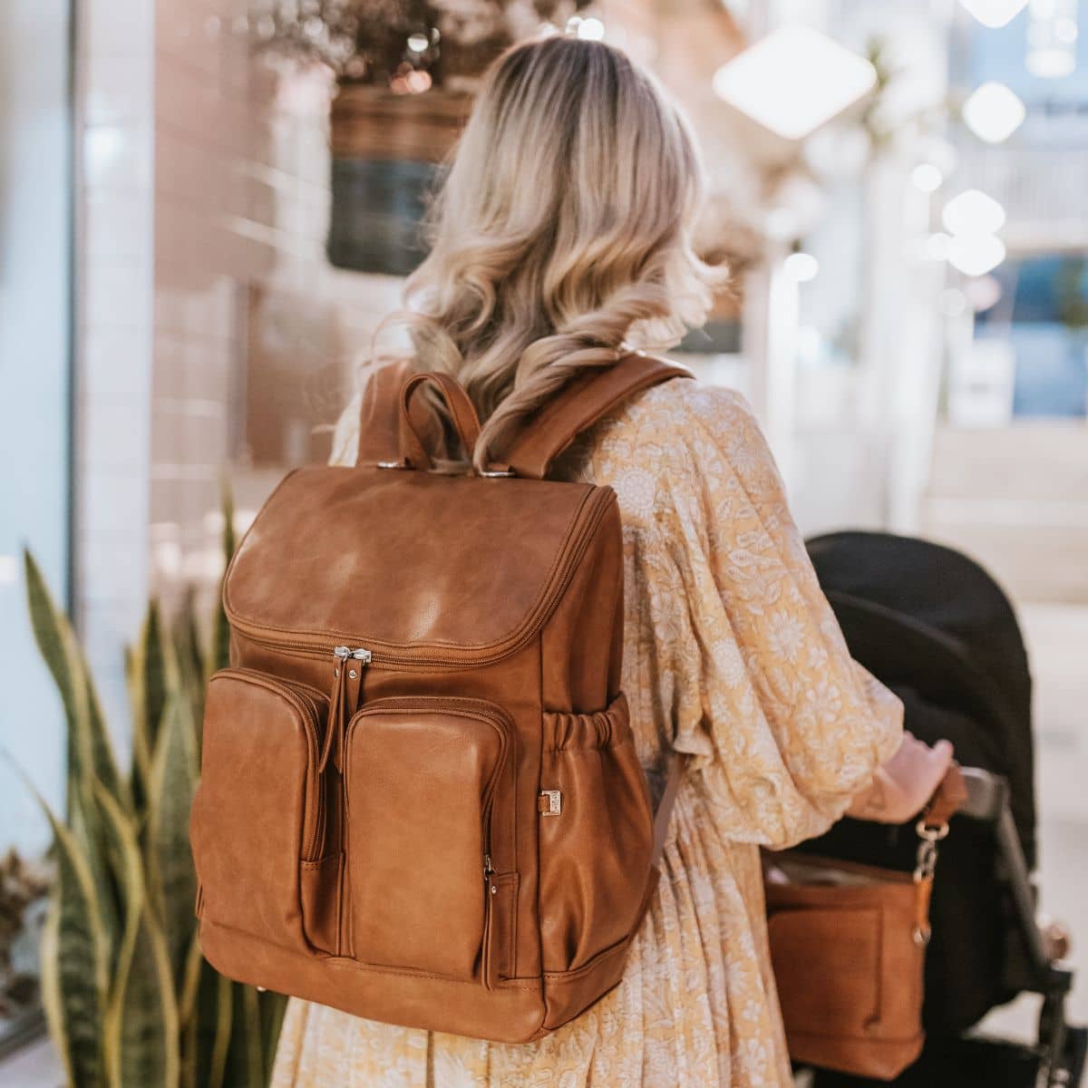 OiOi Signature Nappy Backpack - Tan Vegan Leather - Image 2