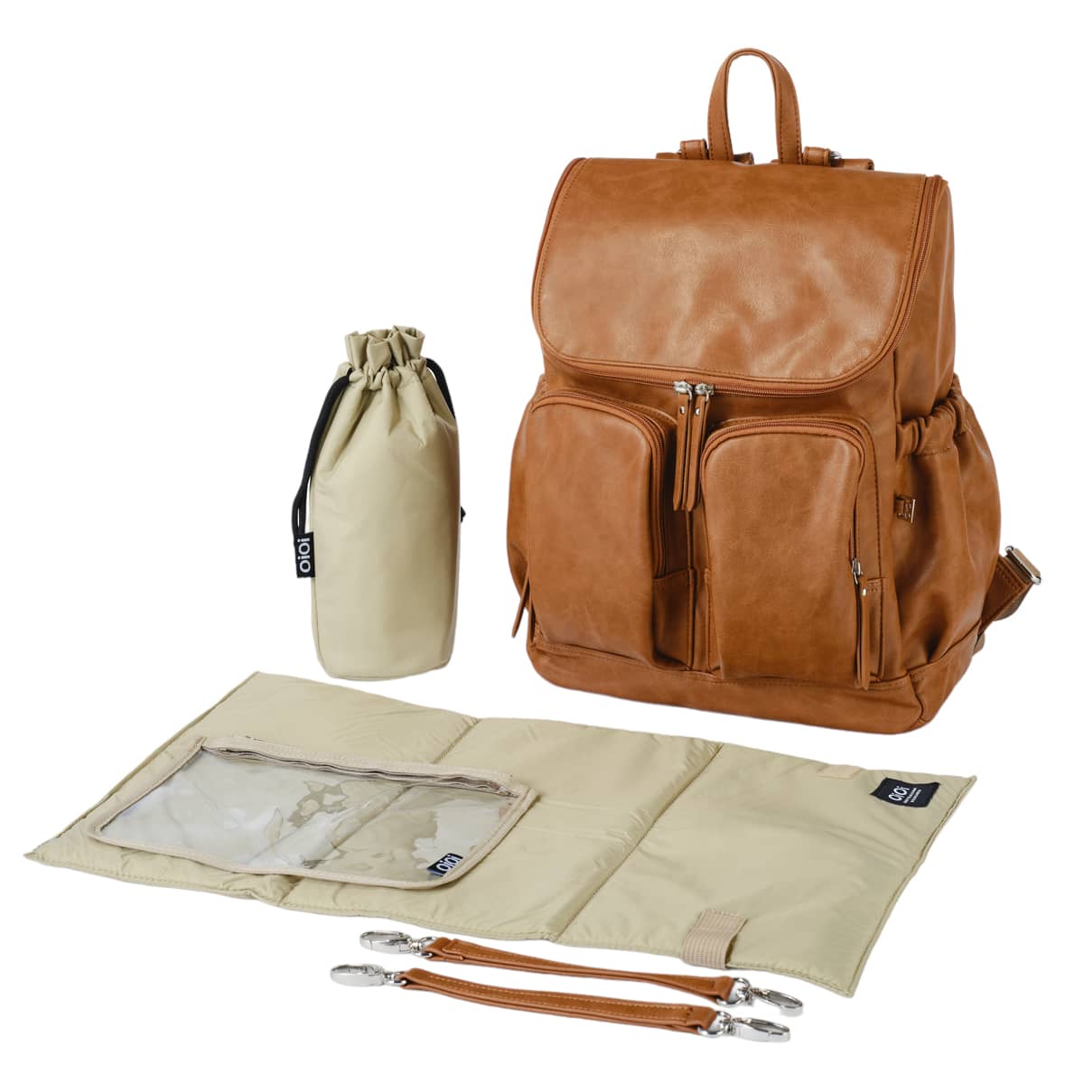 OiOi Signature Nappy Backpack - Tan Vegan Leather - Image 3