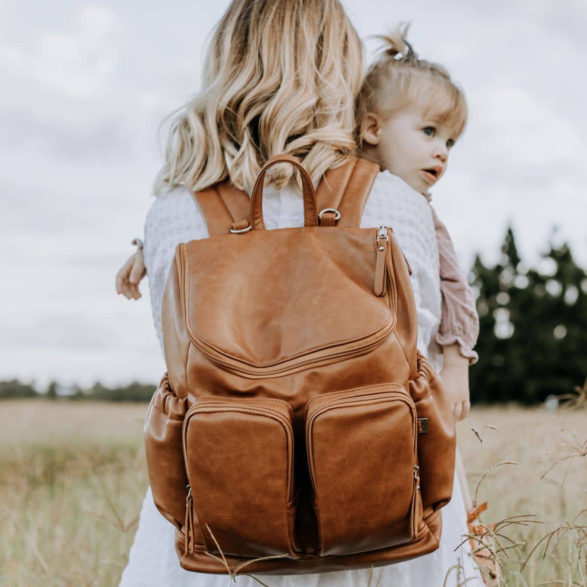 OiOi Signature Nappy Backpack - Tan Vegan Leather - Image 4