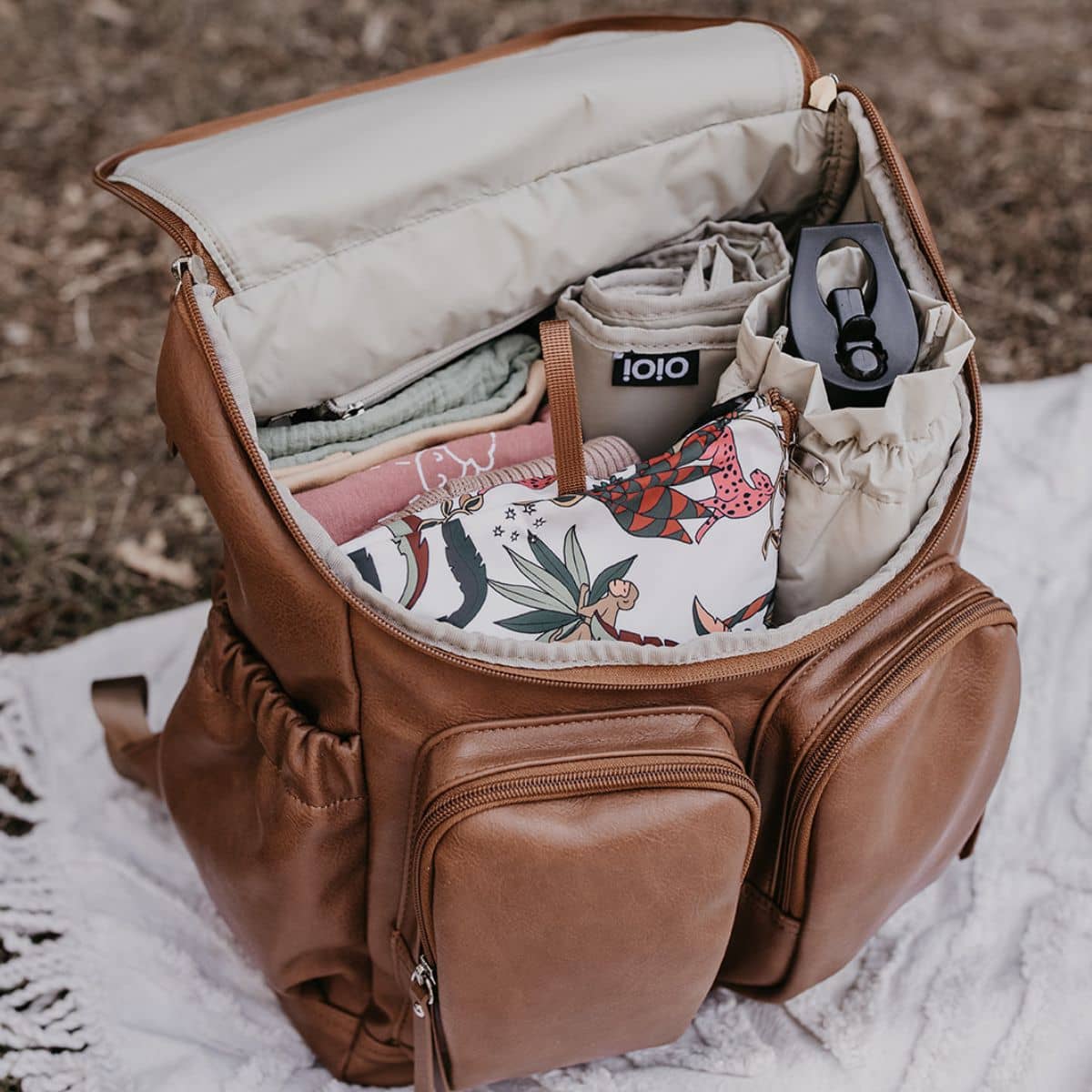 OiOi Signature Nappy Backpack - Tan Vegan Leather - Image 5