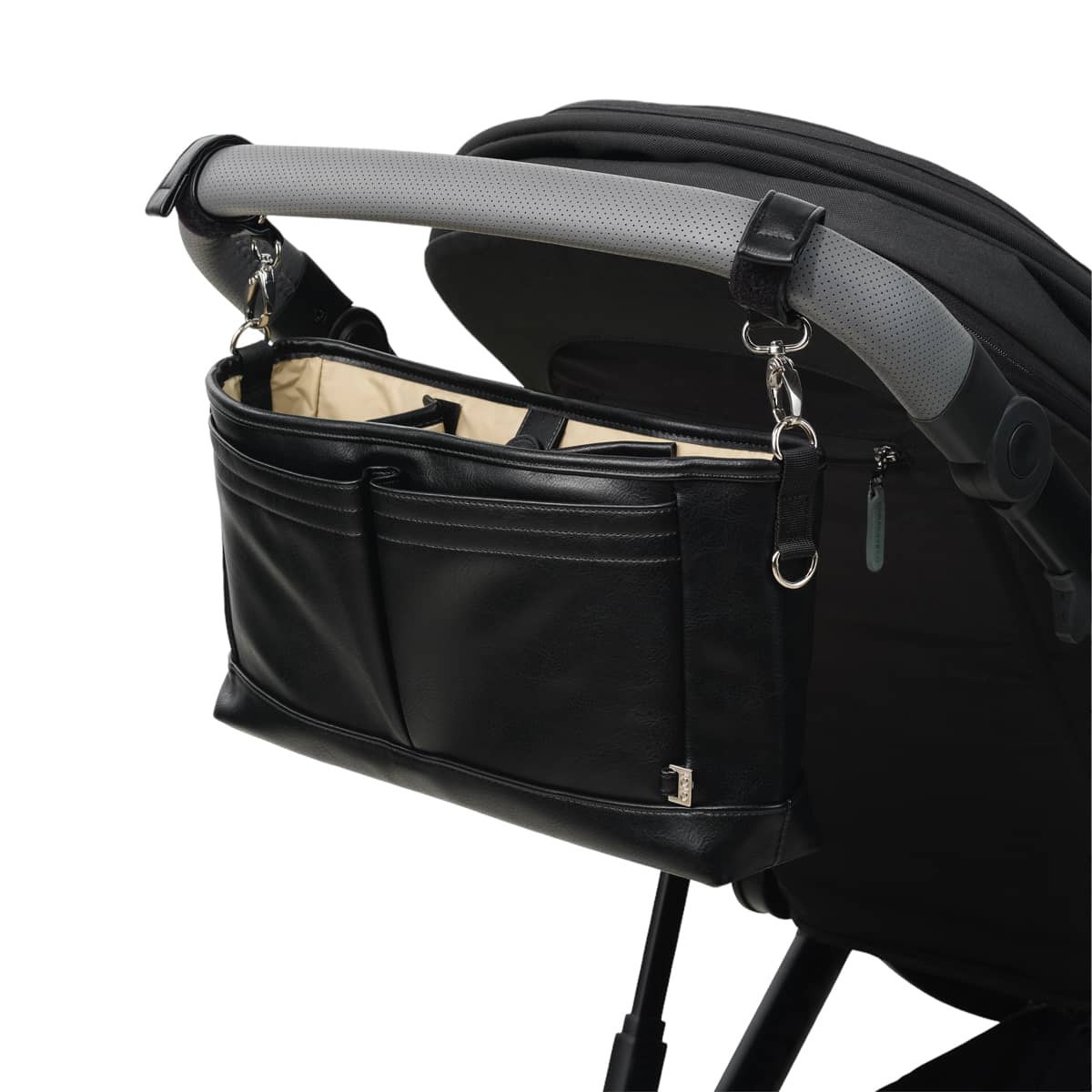 OiOi Stroller Organiser/Pram Caddy - Black Vegan Leather - Image 3