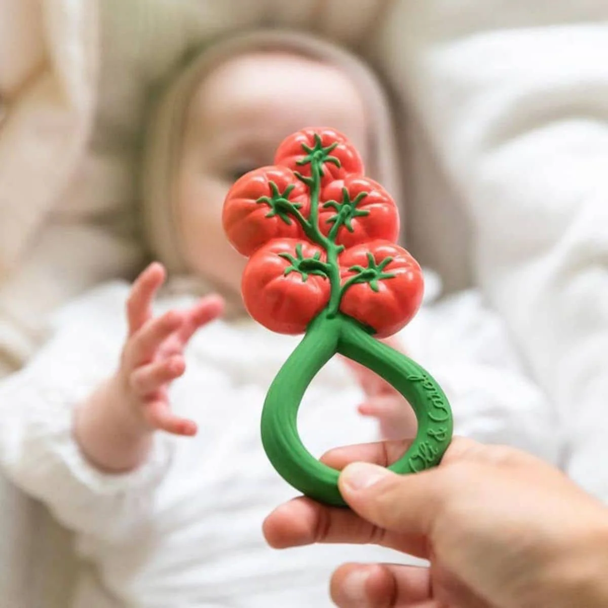 Oli & Carol 2 in 1 Rattle Toy and Teether - Tomato - Image 3