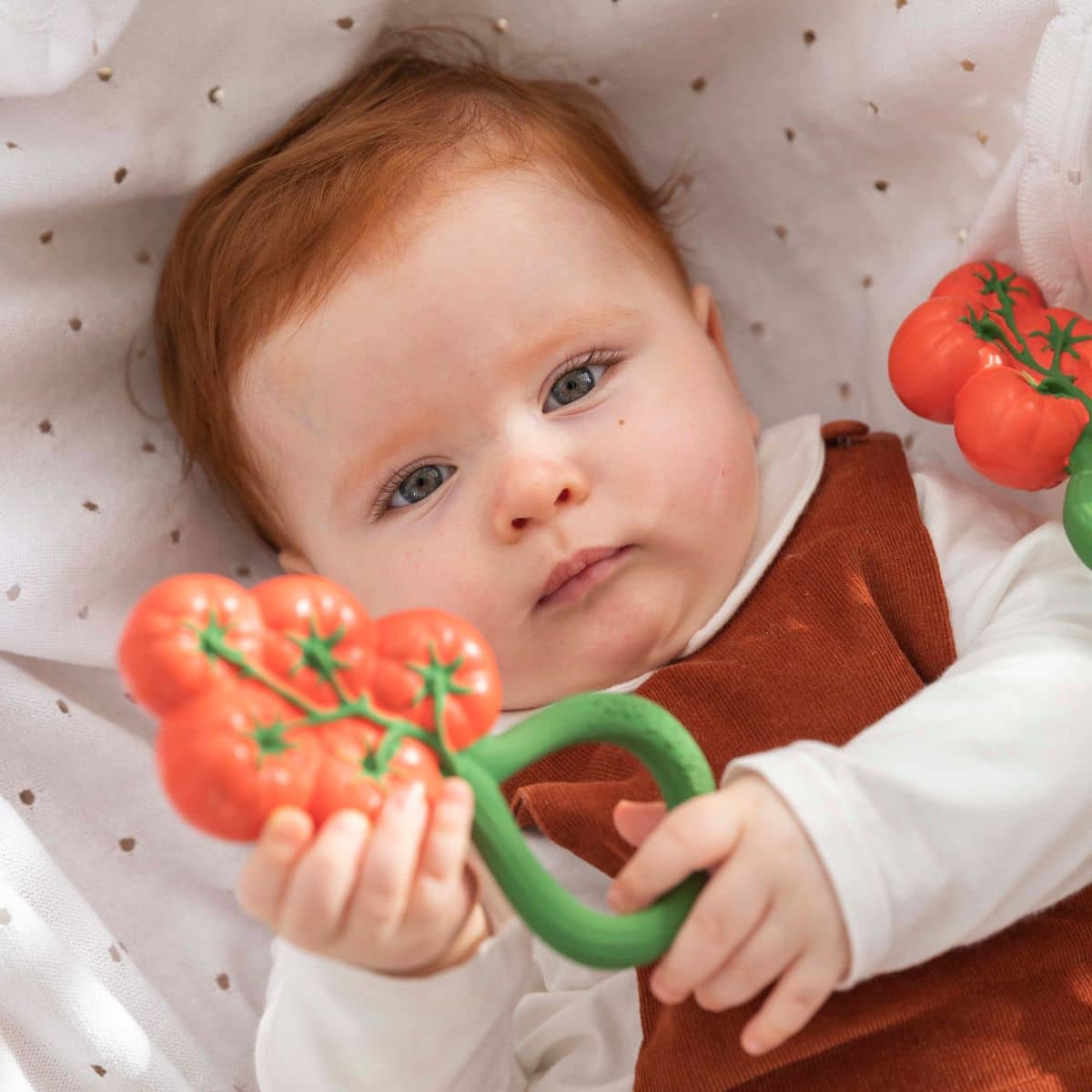 Oli & Carol 2 in 1 Rattle Toy and Teether - Tomato - Image 4