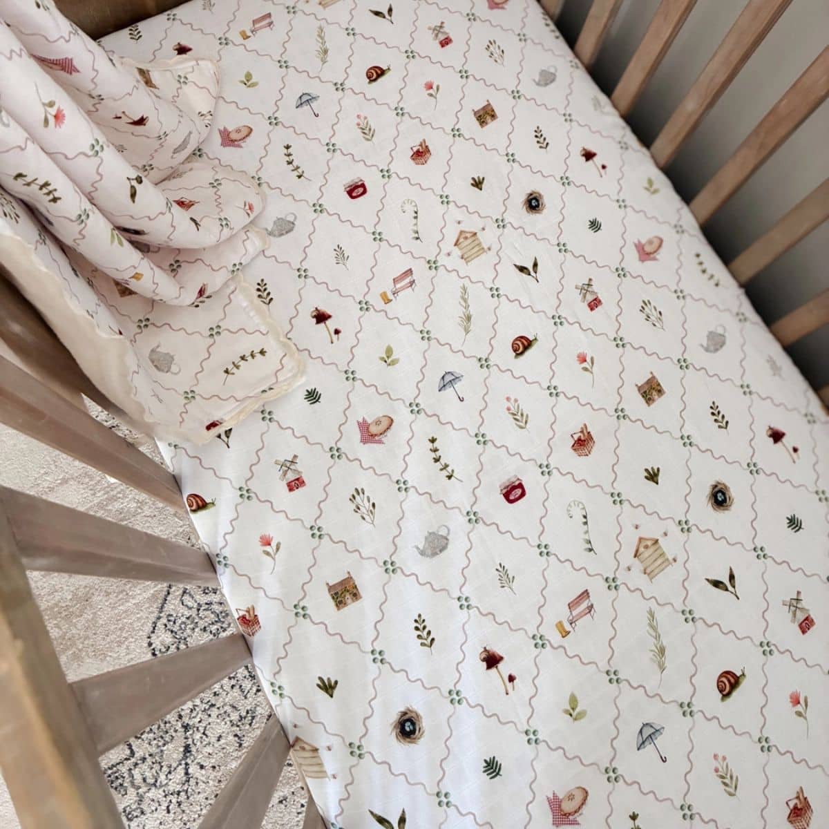 Pop Ya Tot Fitted Cotton Muslin Cot Sheet - Cottage Picnic - Image 2