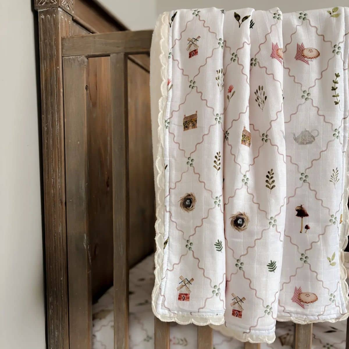 Pop Ya Tot Fur Lined Cot Blanket - Cottage Picnic - Image 4