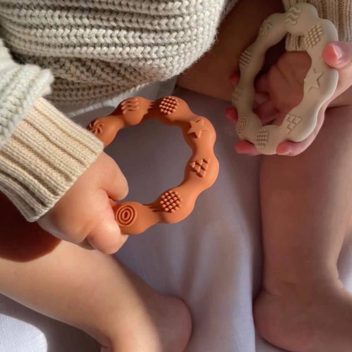 Schnorg Baby Textured Sensory Teethers - Tan and Cream - Image 2