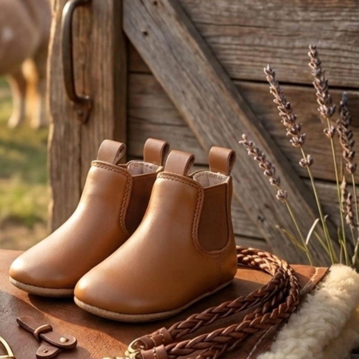 Skeanie Riding Style First/Pre Walker Leather Boots - Tan - Image 2