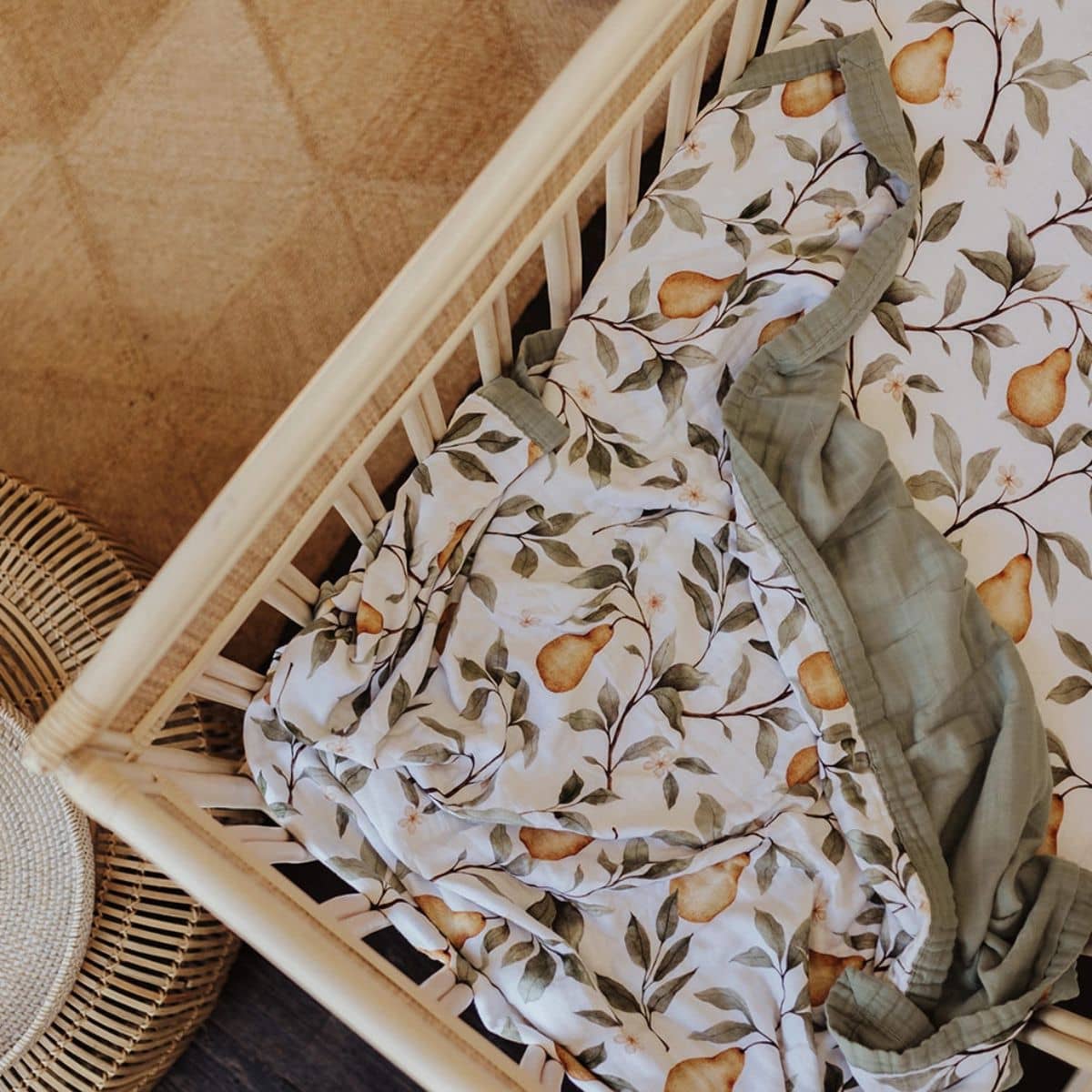 Snug as a Bub + Co Organic Cotton Muslin Snuggly Blanket - Whimsical Pear - Image 4
