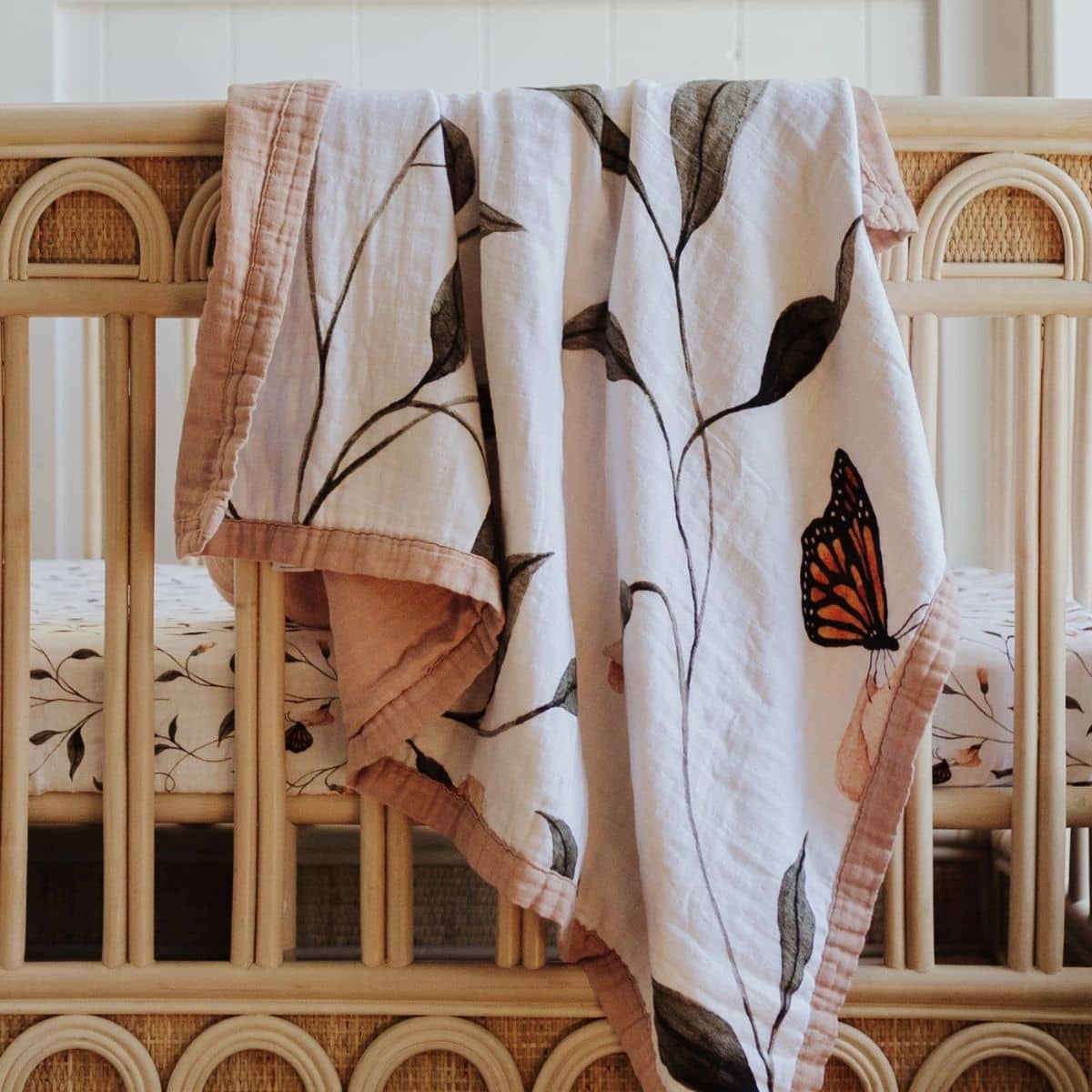 Snug as a Bub + Co Organic Cotton Muslin Snuggly Blanket - Fly Away, Butterfly - Image 2