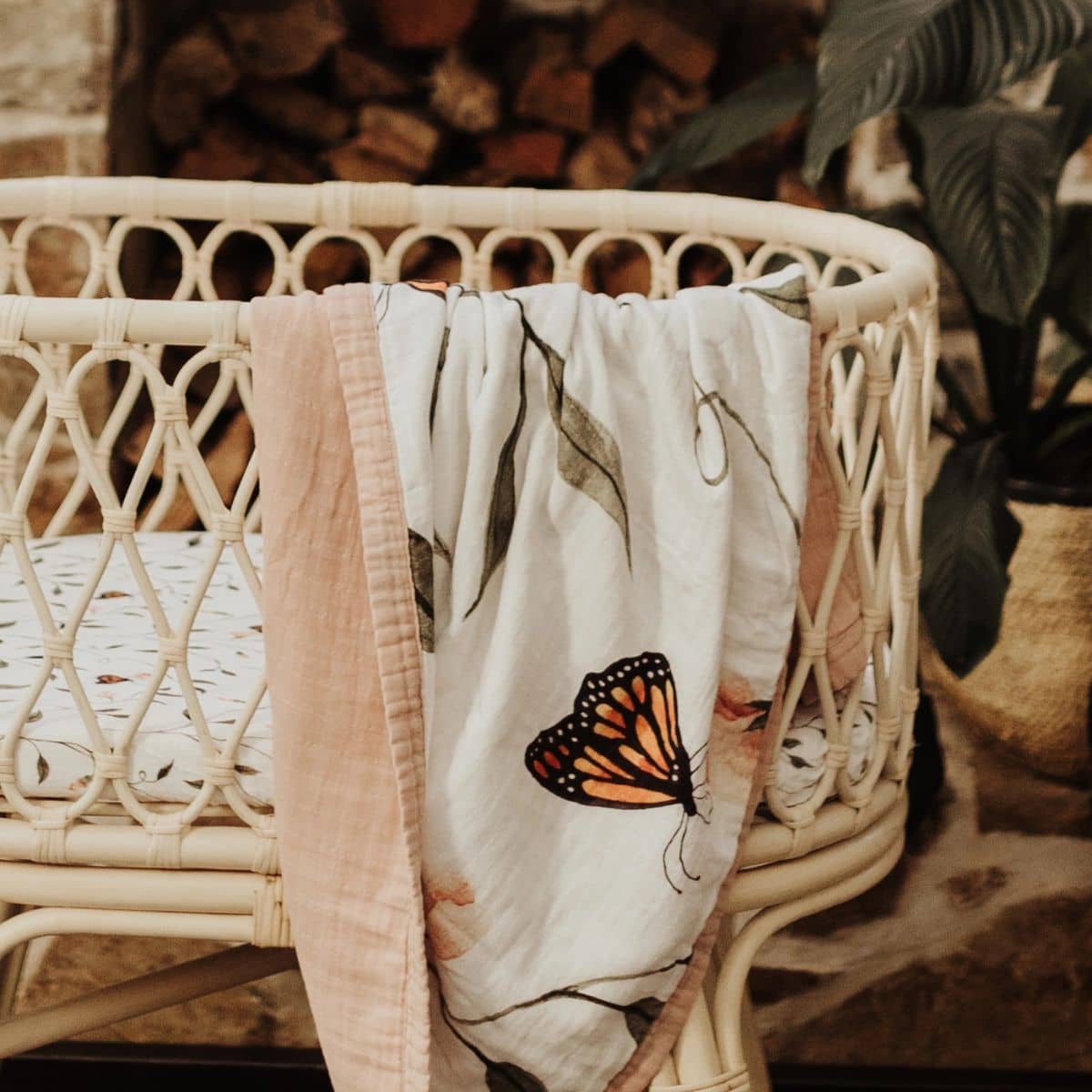 Snug as a Bub + Co Organic Cotton Muslin Snuggly Blanket - Fly Away, Butterfly - Image 4