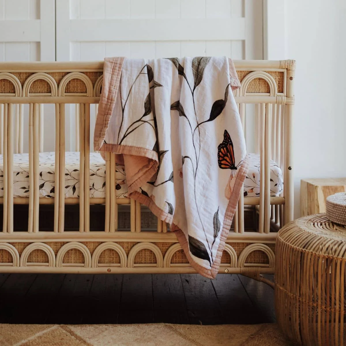 Snug as a Bub + Co Organic Cotton Muslin Snuggly Blanket - Fly Away, Butterfly - Image 9