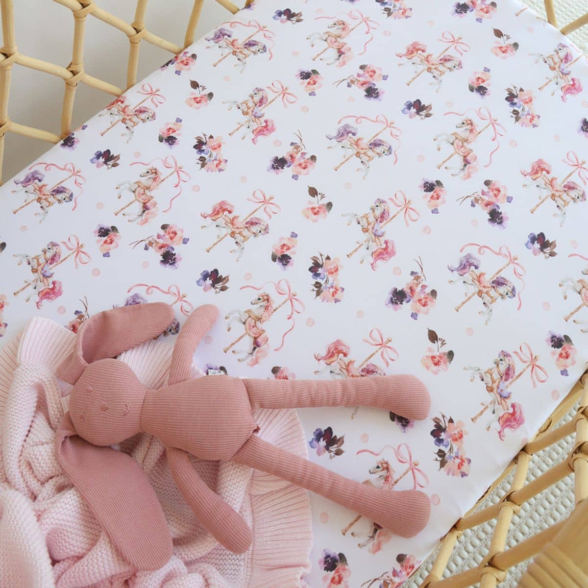 Snuggle Hunny Fitted Bassinet Sheet and Change Pad Cover - Carousel - Image 4