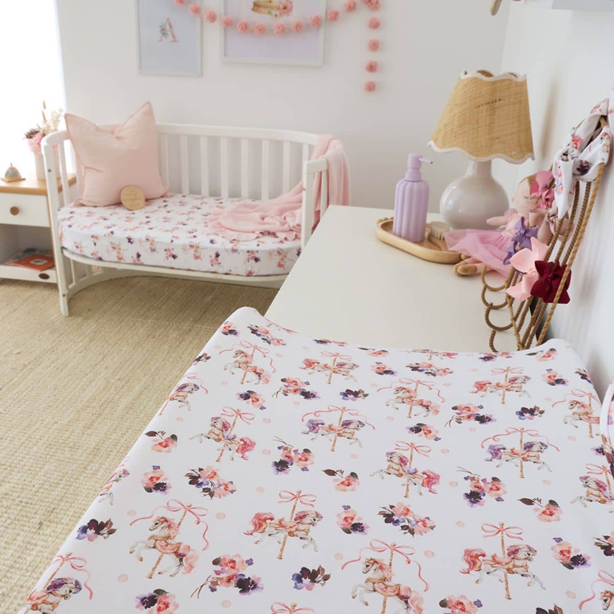 Snuggle Hunny Fitted Bassinet Sheet and Change Pad Cover - Carousel - Image 6