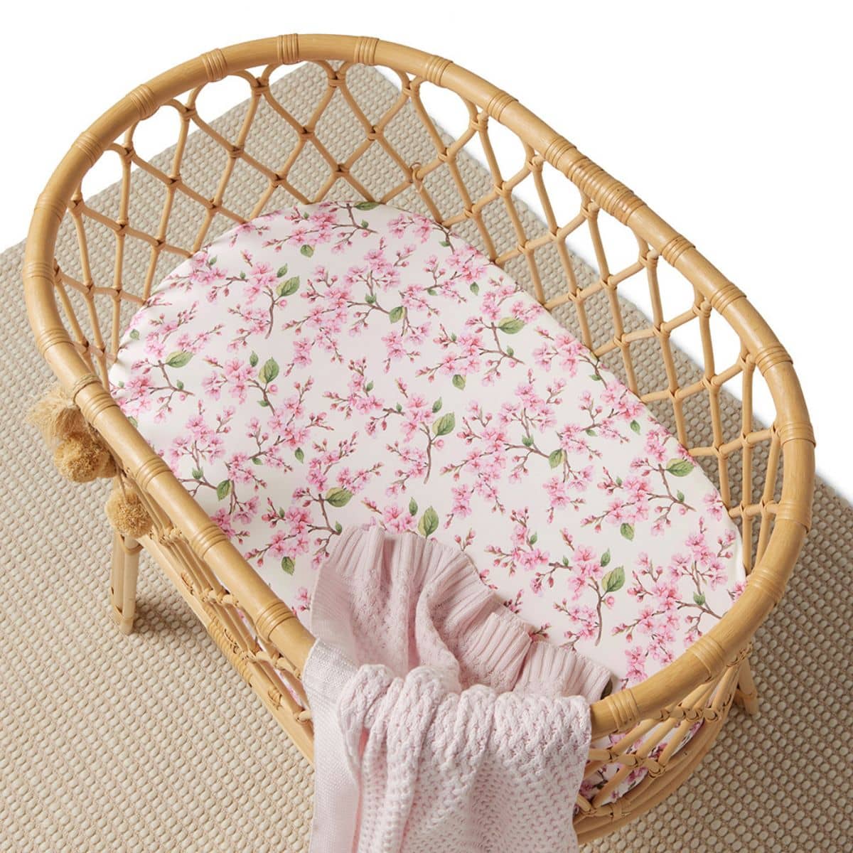 Snuggle Hunny Fitted Bassinet Sheet and Change Pad Cover - Cherry Blossom - Image 2