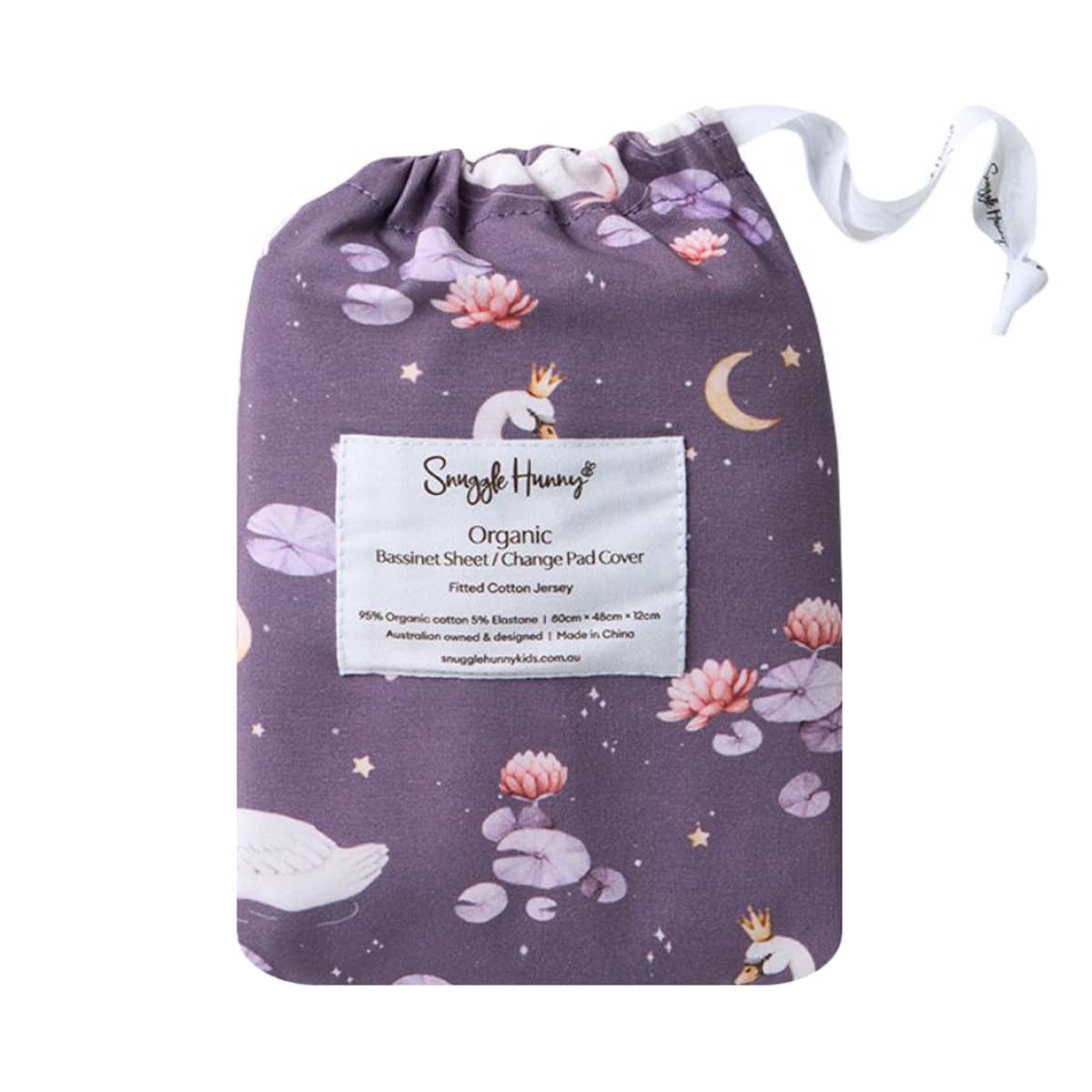 Snuggle Hunny Fitted Bassinet Sheet and Change Pad Cover - Midnight Swan