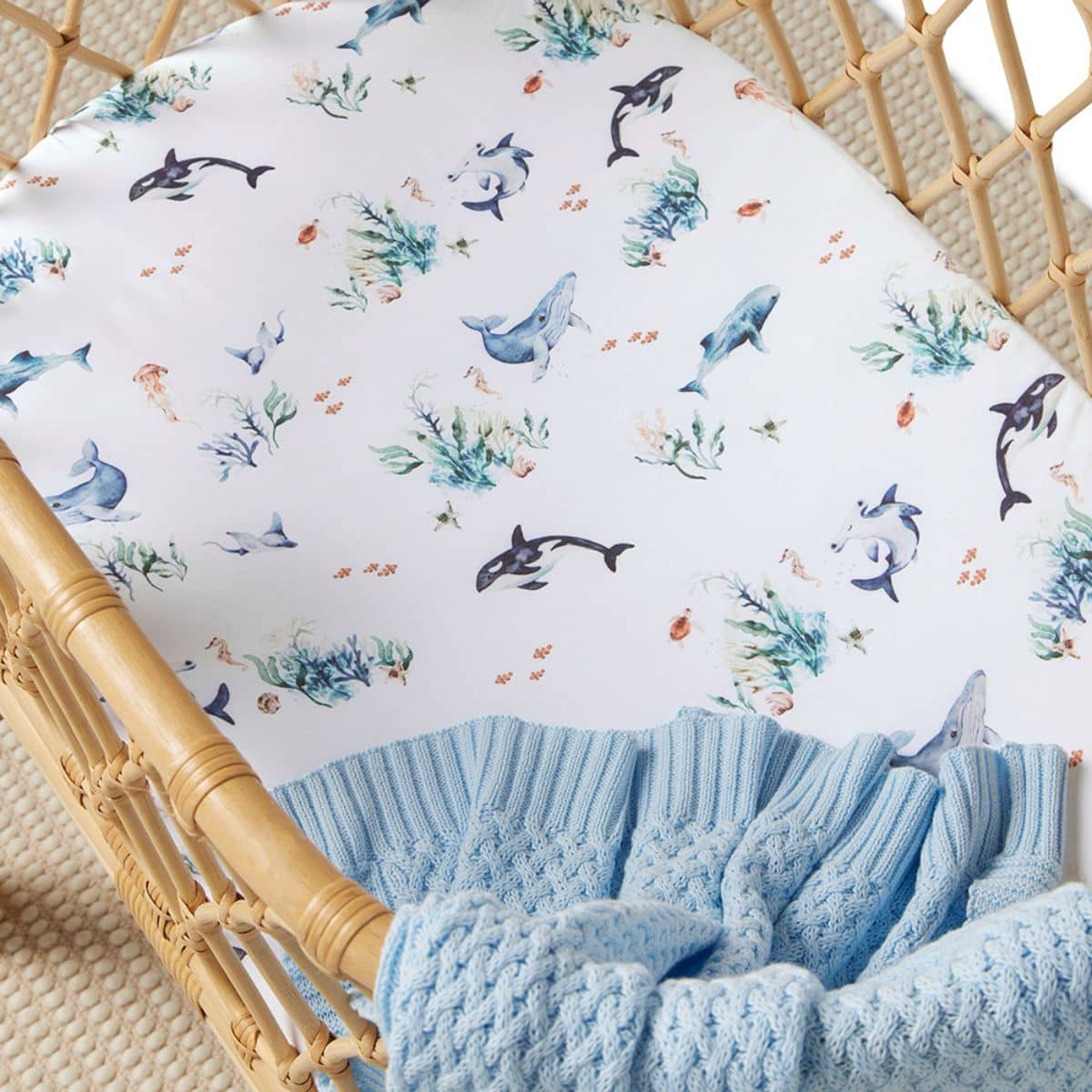 Snuggle Hunny Fitted Bassinet Sheet and Change Pad Cover - Ocean - Image 2