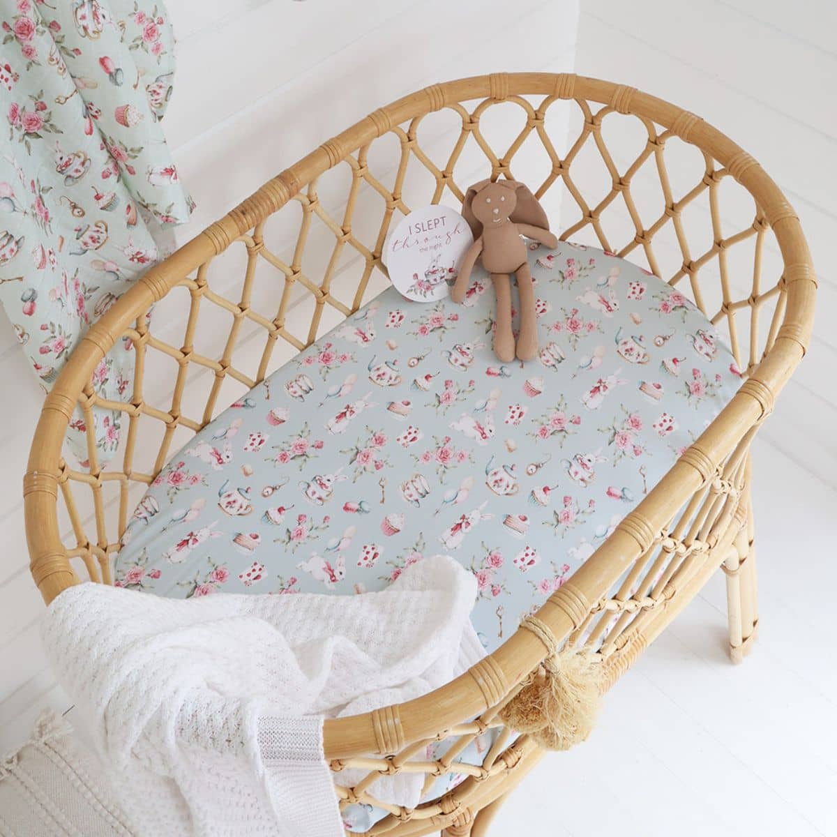 Snuggle Hunny Fitted Bassinet Sheet and Change Pad Cover - White Rabbit - Image 3