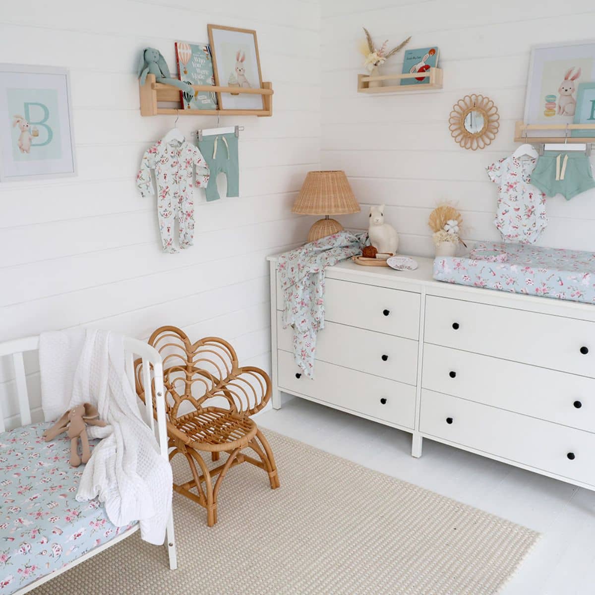 Snuggle Hunny Fitted Bassinet Sheet and Change Pad Cover - White Rabbit - Image 5