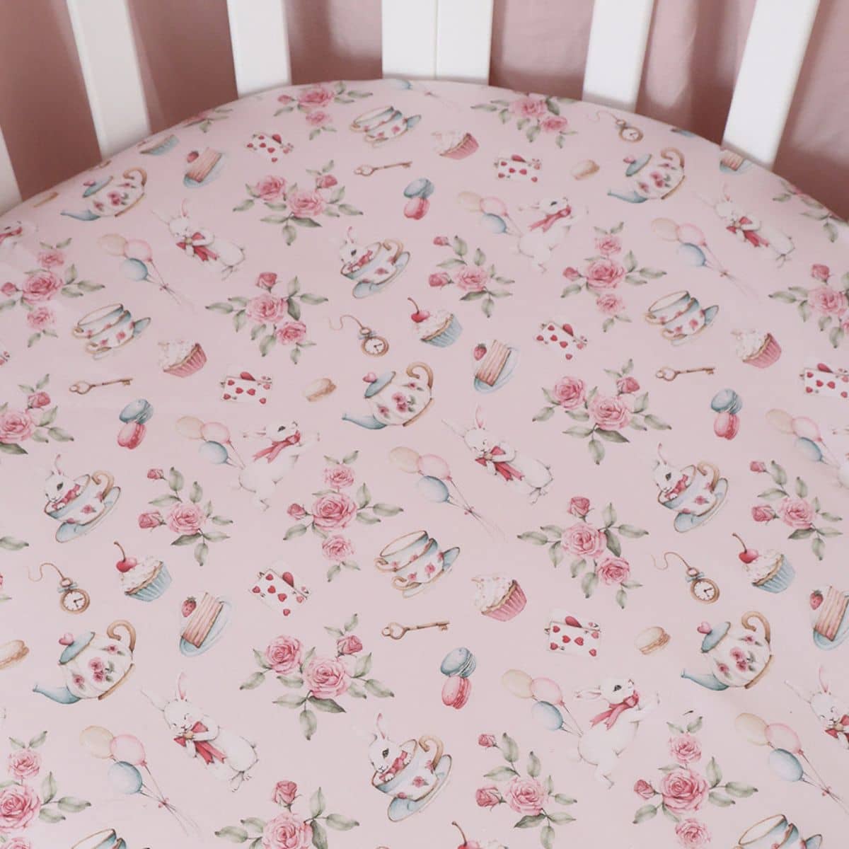 Snuggle Hunny Fitted Cot Sheet - Alice's Tea Party - Image 2