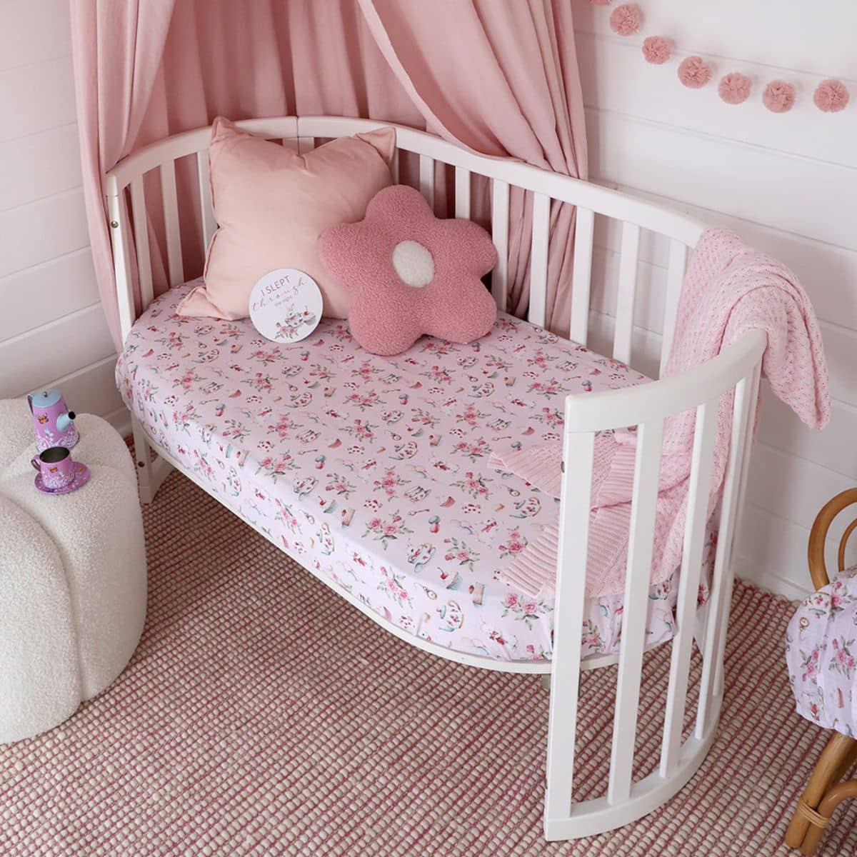 Snuggle Hunny Fitted Cot Sheet - Alice's Tea Party - Image 3