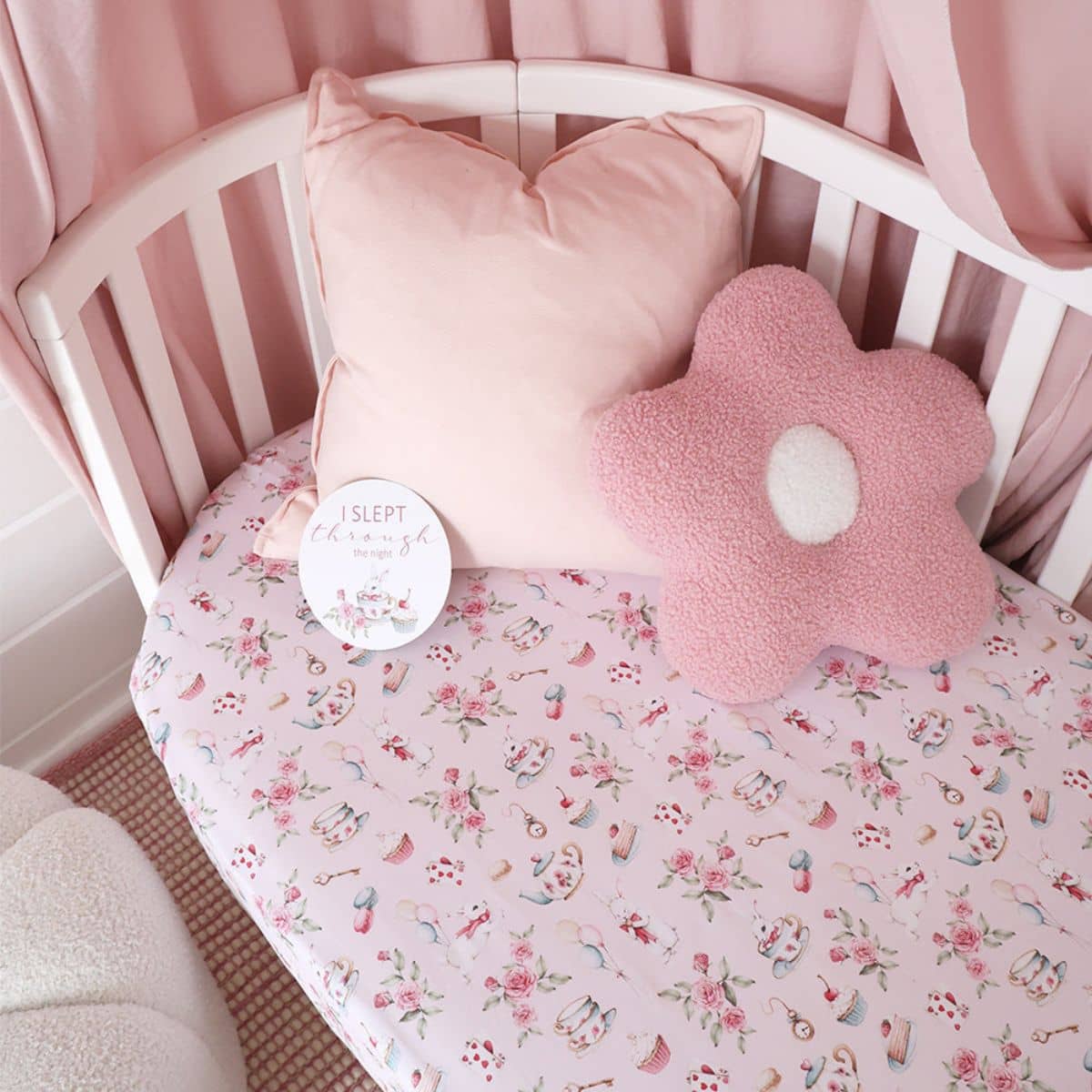 Snuggle Hunny Fitted Cot Sheet - Alice's Tea Party - Image 4
