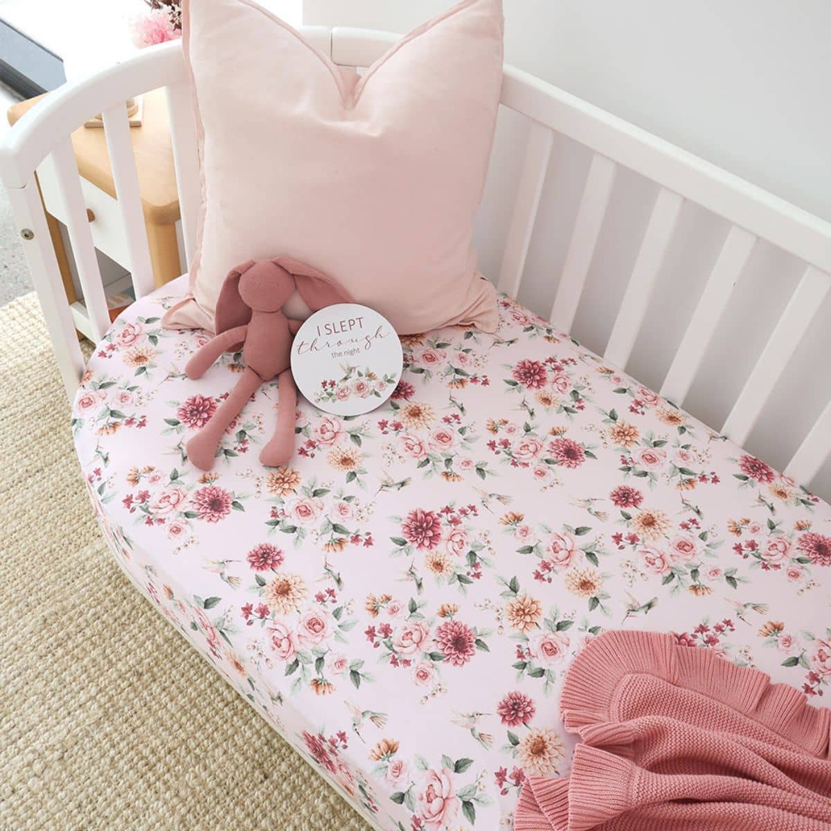 Snuggle Hunny Fitted Cot Sheet - Birds & Blooms - Image 4
