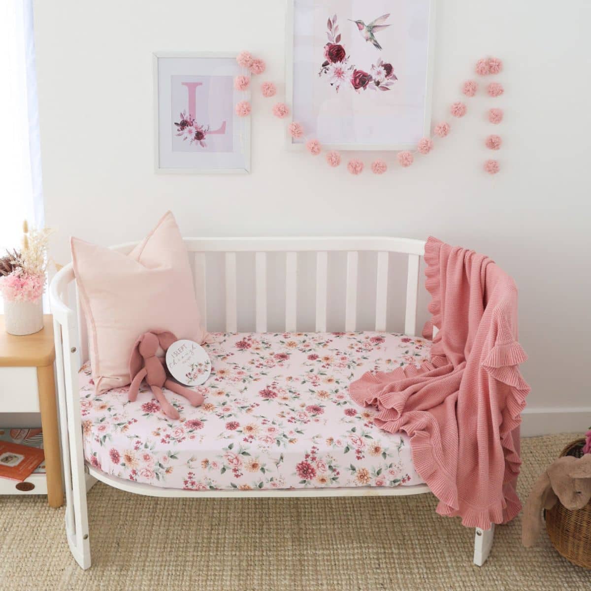Snuggle Hunny Fitted Cot Sheet - Birds & Blooms - Image 5