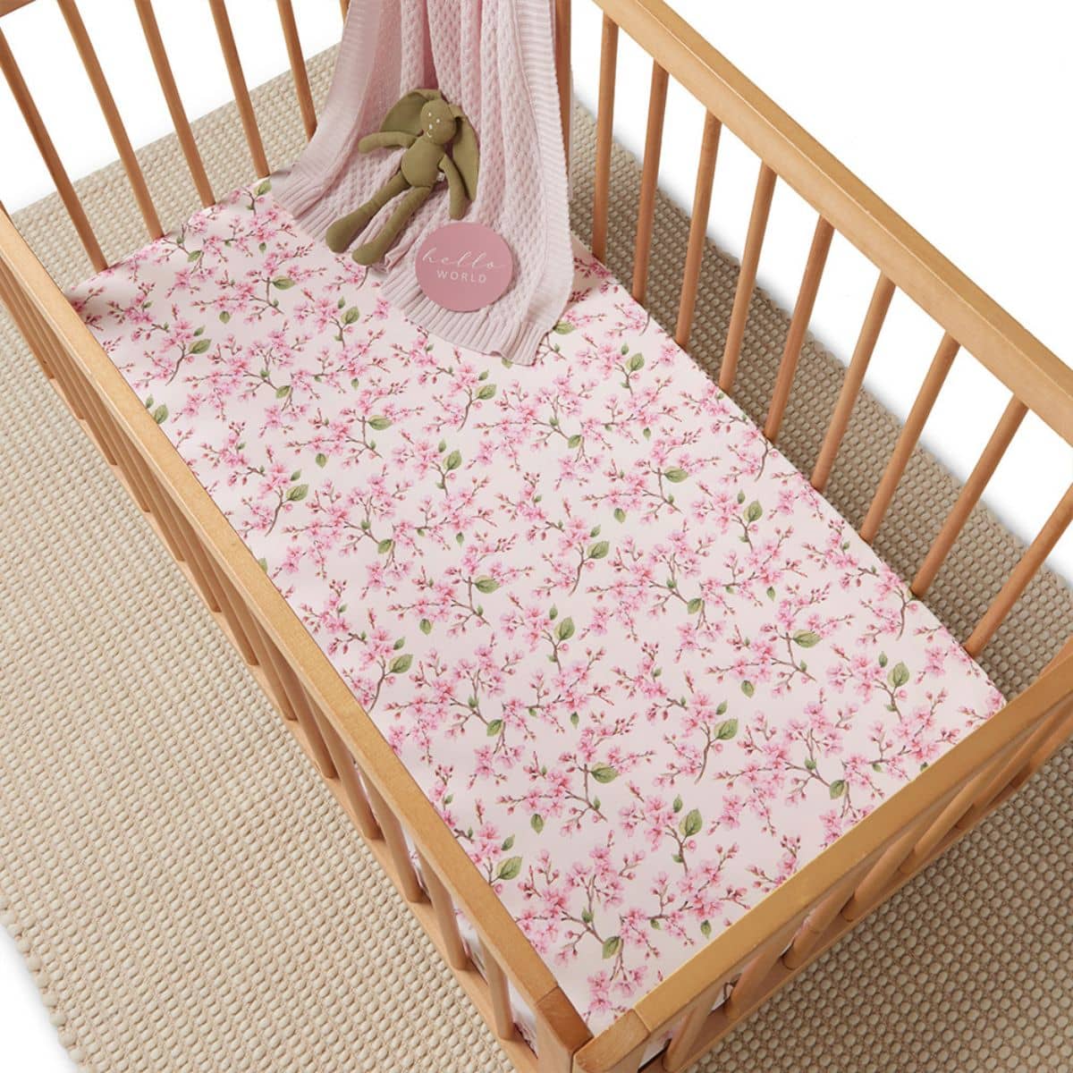 Snuggle Hunny Fitted Cot Sheet - Cherry Blossom - Image 4
